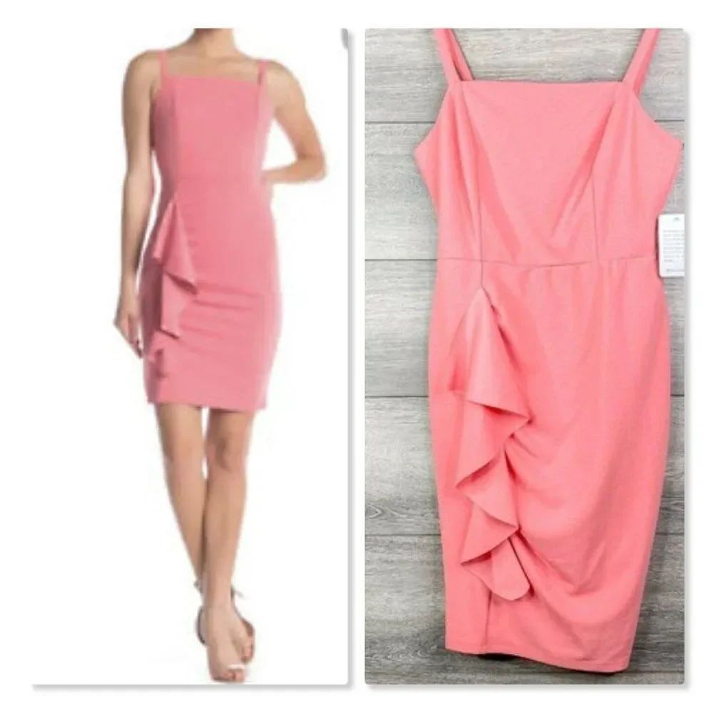 Bebe Coral Cascading Ruffle Front Tank Dress size 12- NEW